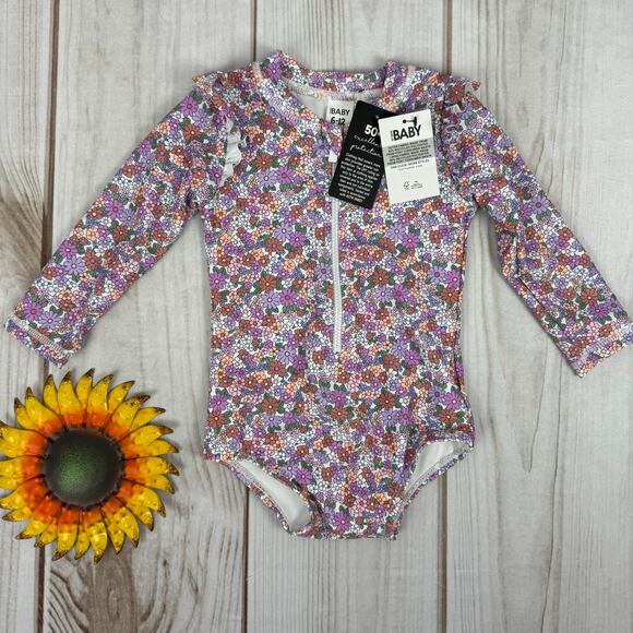 Cotton On Baby Girls Floral Print Long Sleeve Swimsuit‎ Size 6-12 Months - Picture 1 of 4